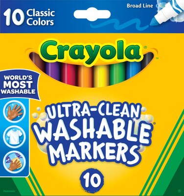 Crayola Ultra-Clean Washable Kids Markers, Broad Point, Assorted Colors, 10/Pack (58-7851)