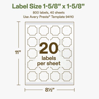 Avery Square Scalloped Laser/Inkjet Multipurpose Labels, 1-5/8" x 1-5/8", Off-White (800/Box)