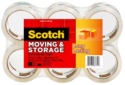 Scotch Long Lasting Storage Packing Tape, Clear, 1.88 x 54.6 yds., Clear, 6-Pack (3650-6)