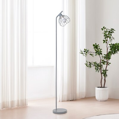 Simple Designs Sleek Essentials 54.5" Metal Floor Lamp with Wire Cage Shade, Gray (LF1050-GRY)