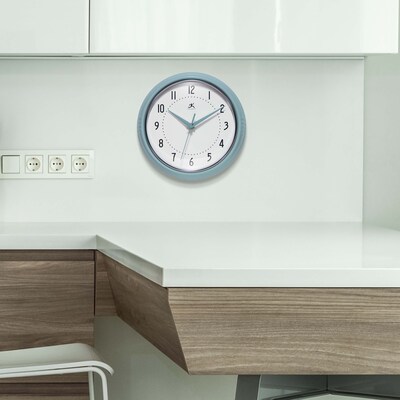 Infinity Instruments Round Retro Baby Blue Wall Clock, Aluminum, 9.5" (10940BB)