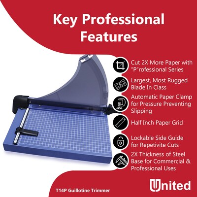 United Professional 14" Guillotine Paper Trimmer, Blue (T14P)