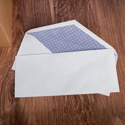 Quill Brand® 500/Box Gummed Security Tinted #10 Business Envelope, 4-1/8" x 9-1/2", White Wove (69679 / 70695)