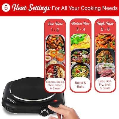 Brentwood 1,100-Watt Cast-Iron Countertop Electric Single Burner, Black (TS-331BK)