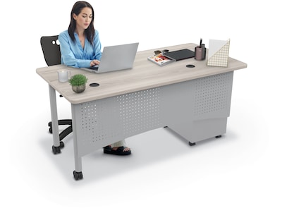 MooreCo Avid Modular Single Pedestal Instructor Desk, Grey Elm (91774-8201-8201)