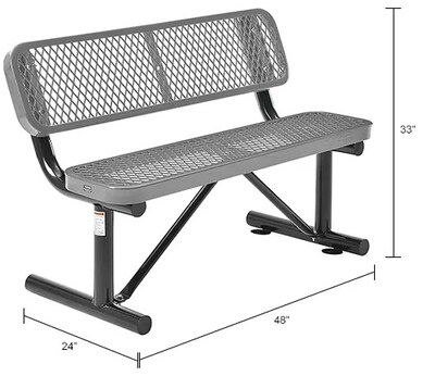 Global Industrial 4' Outdoor Steel Bench w/ Backrest, Expanded Metal, Gray (695743GY)