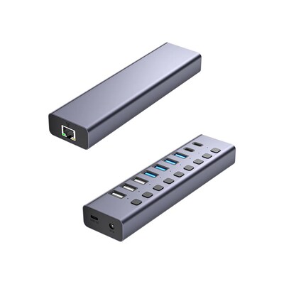 4XEM 10-Port USB 3.0 Hub with Gigabit Ethernet, Gray (4XHBC006)
