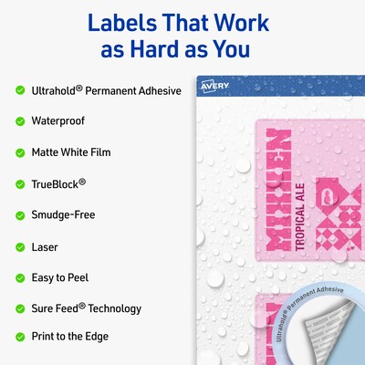 Avery Waterproof Rectangle Laser Multipurpose Labels, 4 x 5, White, 100/Box (19479399354)