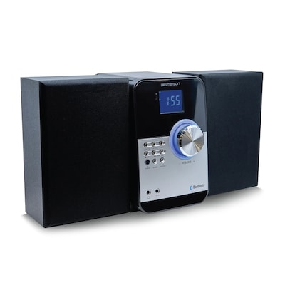 Emerson Bluetooth Micro Music System with MP3, CD Player, FM Radio, Alarm, USB, AUX Input, LED Display, & Remote Control