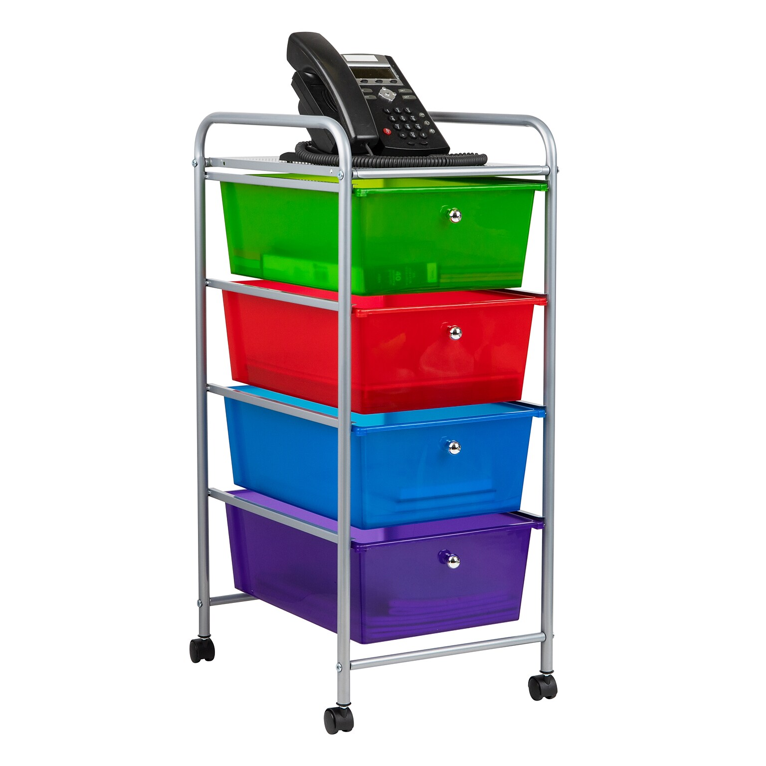 Mind Reader 4-Drawer Storage Utility Cart, Metal/Plastic, Multicolored (4DPTROLL-ASST)