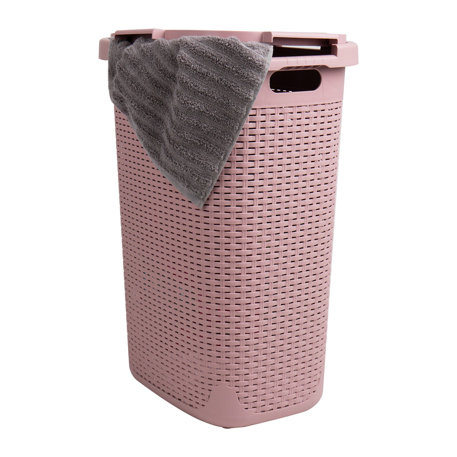 Mind Reader Plastic Laundry Hamper with Lid, Pink (60HAMP-PNK)