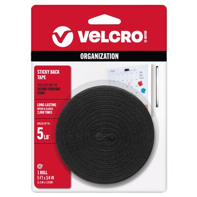Velcro Hook and Loop Roll Fastener, 0.75 x 5, Black (90086)