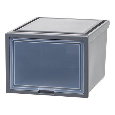 Iris Plastic Storage Bin With Sliding Door, Gray (500110)