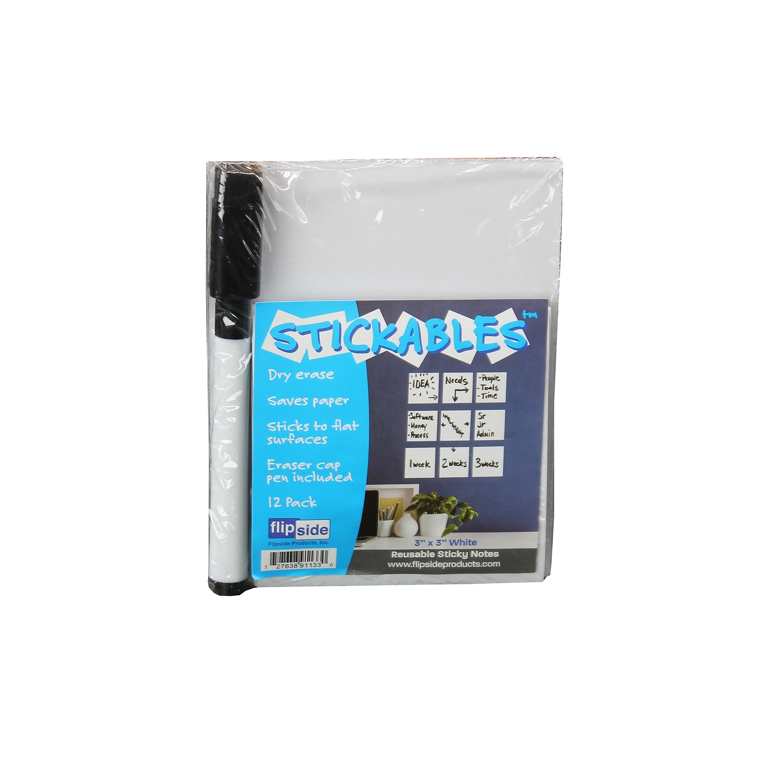 Flipside Dry-Erase Sticky Note, 3 x 3, Dozen (91133)