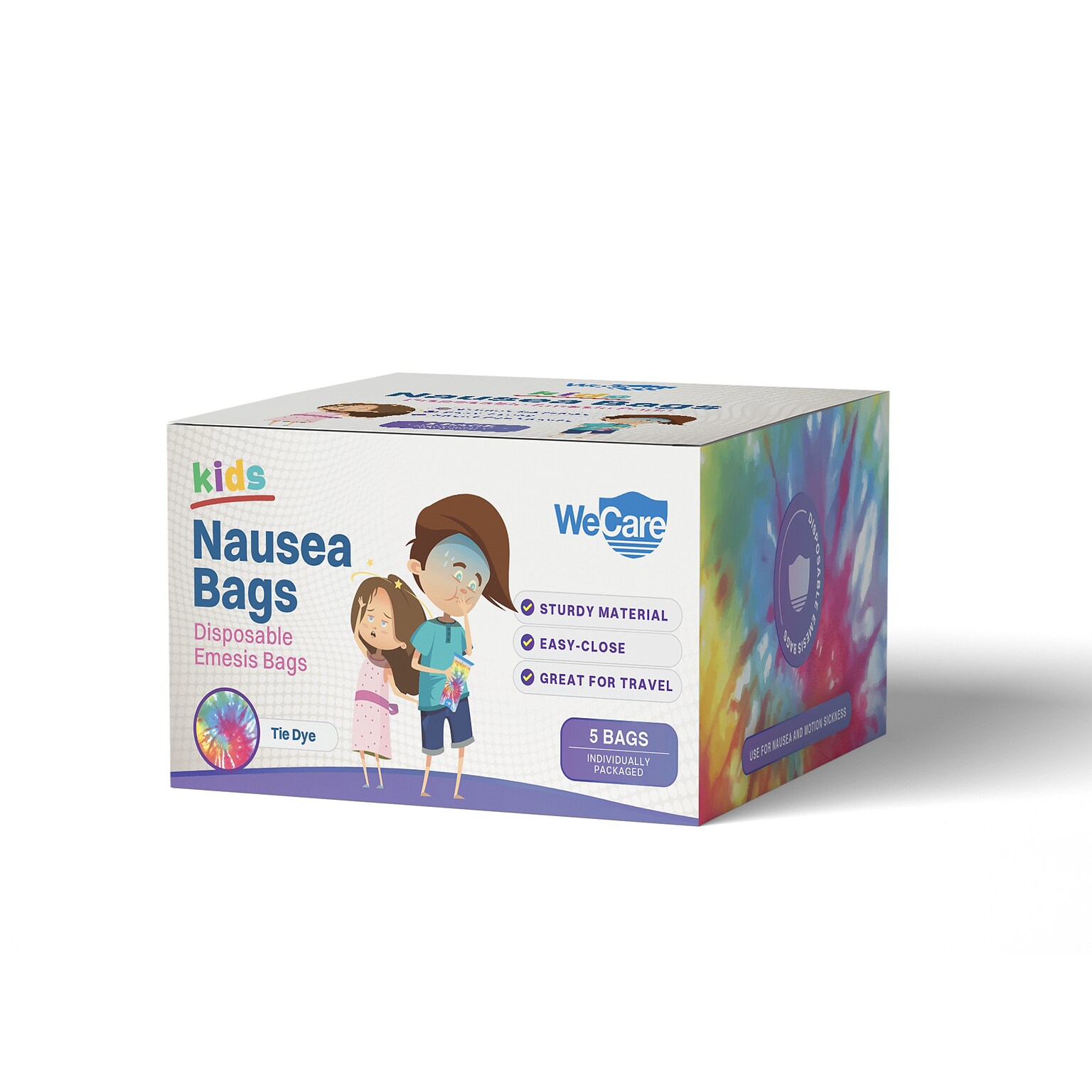 WeCare Tie-Dye Kids Disposable Emesis Bag for Nausea and Motion Sickness, Multicolor (WC-EMES-T-5)