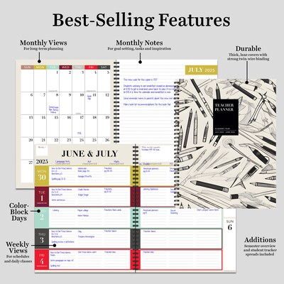 2025-2026 TF Publishing Vintage Ink and Lead 9" x 11" Academic Year Weekly & Monthly Planner, Paperboard Cover (AY26-9600)