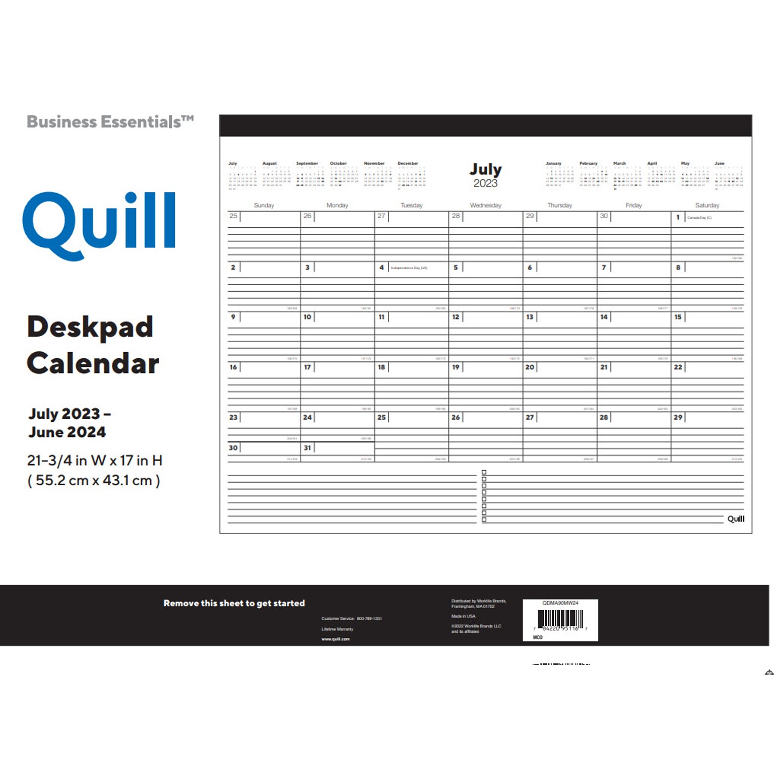 20232024 Quill Brand® Academic Monthly Desk Pad Calendar; Black, 17" x