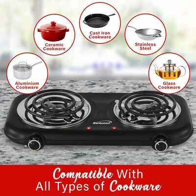 Brentwood 1,100-Watt Countertop Electric Double Burner, Black (TS-363BK)