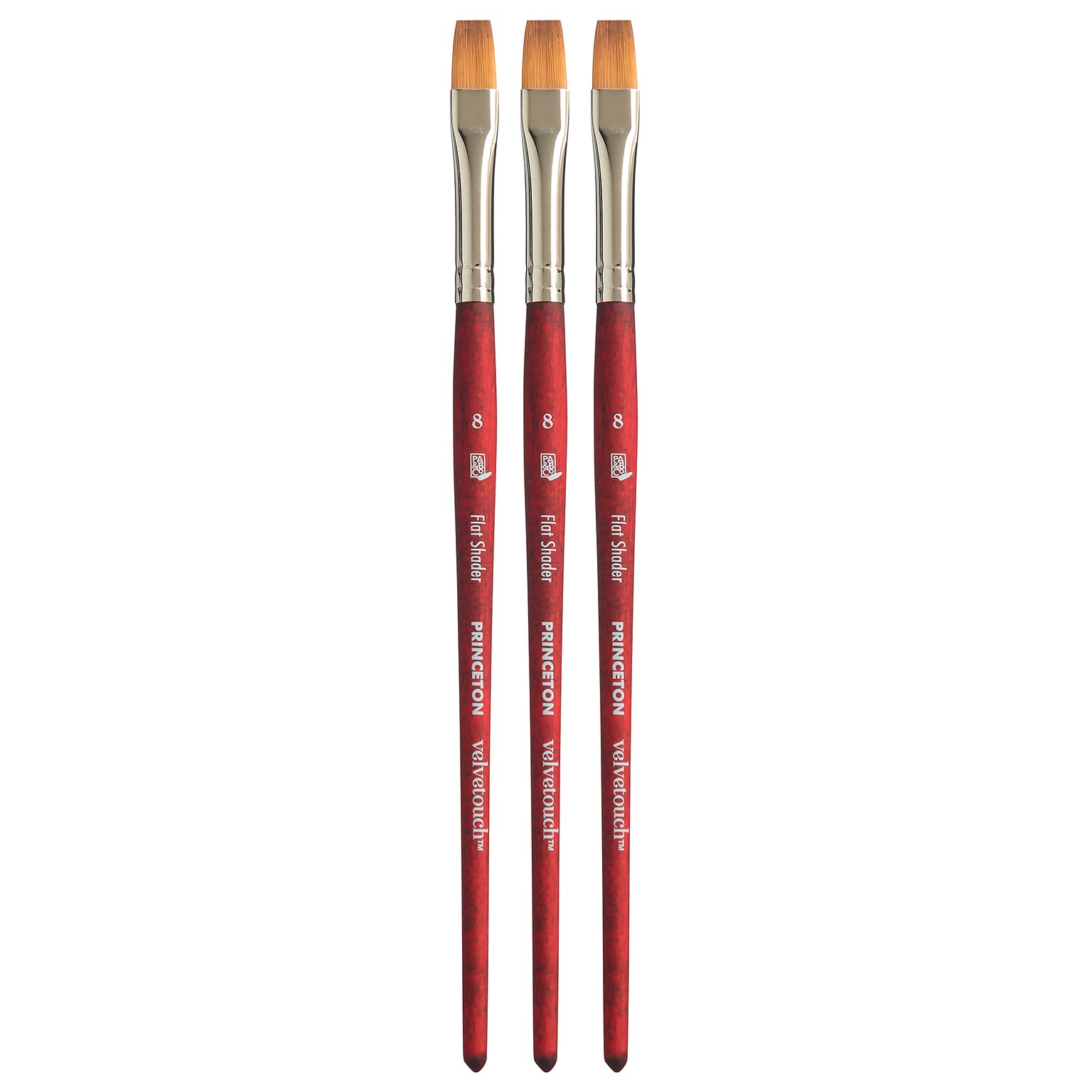 Princeton Velvetouch Mixed Media Synthetic Flat Shader Brush, 3/Pack (PBXP3950FS8-3)