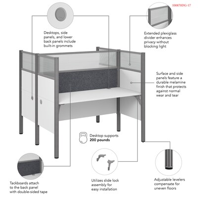 Bush Business Furniture Pro-Biz 55.39"H x 62.52"W 2 Person Back to Back Cubicle Panel Workstation, White (100870DG-17)