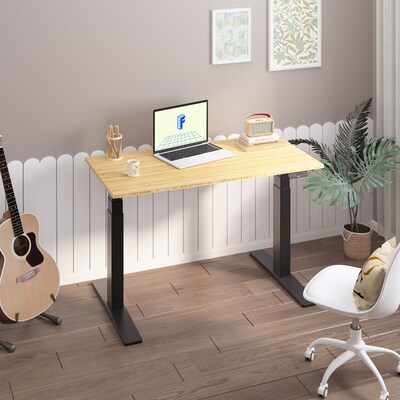 FlexiSpot E7 Commercial 48''W Electric Adjustable Standing Desk, Bamboo/Black (E7BCOM4824-LBZB)