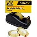 Scotch Permanent Double Sided Tape with Dispenser, 1/2 x 25 yds., Clear, 6 Pack (665-6PKC40)