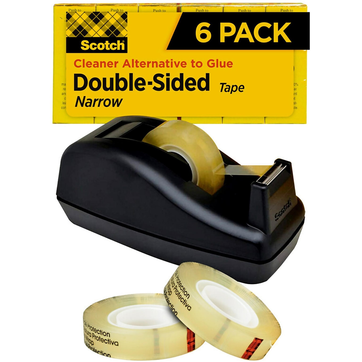 Scotch Permanent Double Sided Tape with Desktop Dispenser, 1/2 in x 900 in, 6 Tape Rolls, Refill, Home Office and Classroom