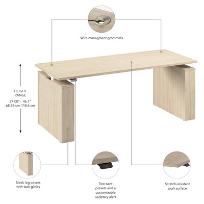 Bush Business Furniture Stratus 72"W Electric Rectangular Adjustable Standing Desk, Natural Elm (SUT002NE)