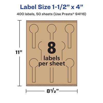 Avery Laser/Inkjet Decorative Edge Multipurpose Labels, 1.5" x 4", Kraft Brown, 400 Labels/Box ( 94116)