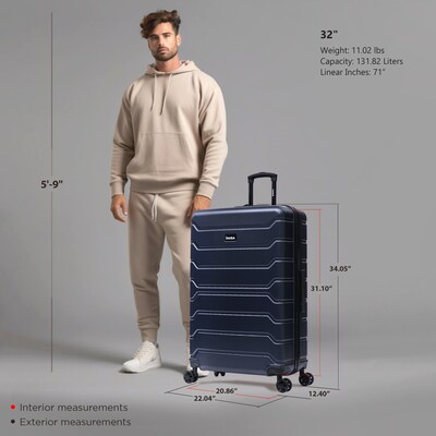 InUSA Trend 34.05" Hardside Suitcase, 4-Wheeled Spinner, TSA Checkpoint Friendly, Blue (IUTRE00XL-BLU)