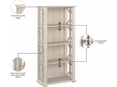 Bush Furniture Homestead 66"H 4-Shelf Bookcase with Adjustable Shelves, Linen White Oak Laminated Wood (HOB166LW-03)