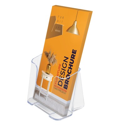 Deflect-O Brochure Holder, Vertical, Desktop/Wall, Clear Plastic (DEF77501)