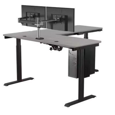 VersaDesk PowerLift 72"W Electric L-Shaped Adjustable Standing Desk, Gray/Black (PLLSD7272-BG-APP)