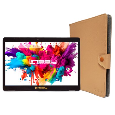 Linsay Octa Core 10.1" Tablet, 4GB RAM, 128GB Storage, Android 13, Bundled with Brown Leather Case and Stylus Pen