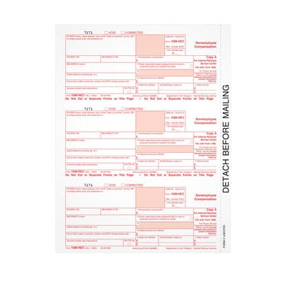 TOPS 2023 1099-NEC Tax Form, 1-Part, Copy A, 50/Pack (LNECFED16)