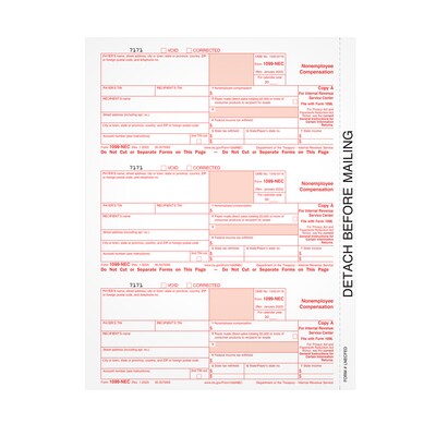 TOPS 2023 1099-NEC Tax Form, 1-Part, Copy A, 50/Pack (LNECFED16)