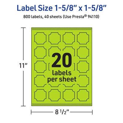 Avery Decorative Edge Multipurpose Labels, 1-5/8" x 1-5/8", Bright Green, 800/Pack (94110)