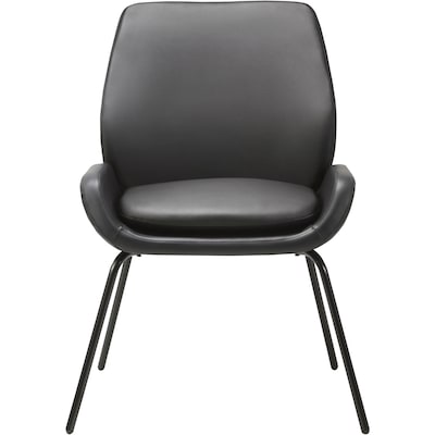 Lorell U-Shaped Bonded Leather Guest Chair with Powder-Coated Legs, Black (LLR68574)