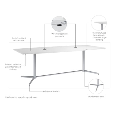 Bush Business Furniture 96W x 42D Boat Shaped Conference Table with Metal Base, White (99TBM96WHSVK)