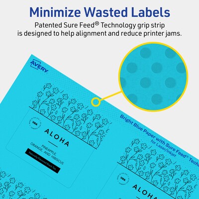 Avery Printable Square Multipurpose Labels, 2.75" x 2.75", Bright Blue, 480/Box (94109)