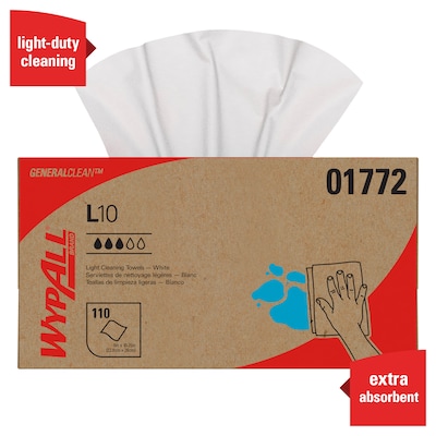 WypAll L10 Hydroknit Wipers, White, 110 Wipes/Box, 18 Boxes/Carton (01772)