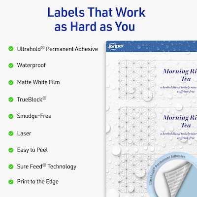 Avery Waterproof Rectangle Laser Multipurpose Labels, 2 x 7, White, 100/Pack (19479399313)