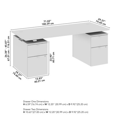 Bush Business Furniture Stratus 72"W Electric Rectangular Adjustable Standing Desk with Drawers, White (SUT010WH)