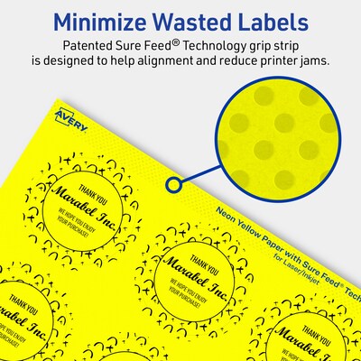 Avery Laser/Inkjet Multipurpose Circle Labels, 2" Dia., Neon Yellow, 240/Pack (94501)