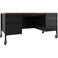 Hirsh 60W Double-Pedestal Mobile Teachers Desk, Black/Walnut (22648)