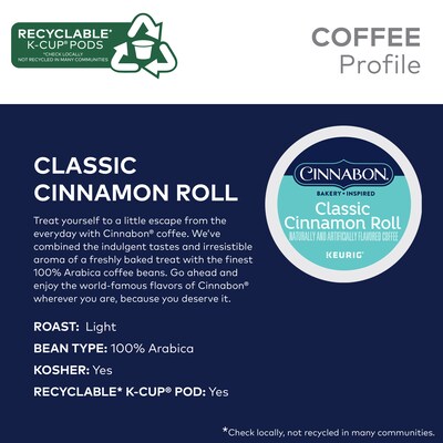 Cinnabon® Classic Cinnamon Roll Coffee, Keurig® K-Cup® Pods, Light Roast, 48/Box (373156)