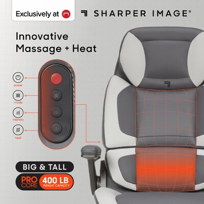 Sharper Image S-950 Heated Ergonomic Faux Leather Swivel Executive Massage Chair, Gray/White (52755M-GRYWHT)