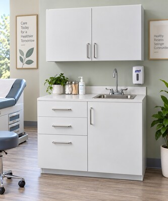 Viva Comfort 36 H x 36 W Exam Room Medical Cabinet with Right Sink and 36 W Wall Cabinet, 3 Drawers, Gray (90236RS-GRY-WAL)