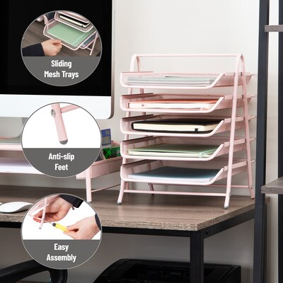 Mind Reader 5-Tier Stackable Paper Desk Tray Organizer, Metal, Pink (5TPAPER-PNK)
