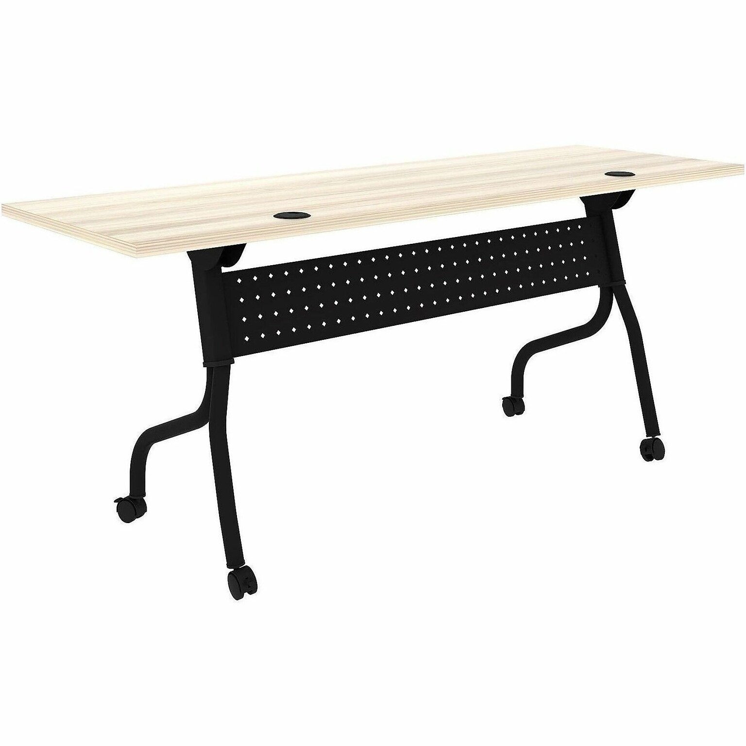 Lorell 72W x 23.6D Foldable Flip-Up Training Table, Melamine, With Wheels, Modern Elm/Black (LLR66375)